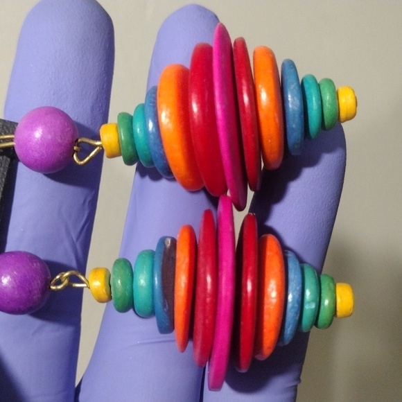 Women's Stylish Gold tone Colorful, Multiple Disc Cluster Drop Dangle Earrings - Picture 4 of 4